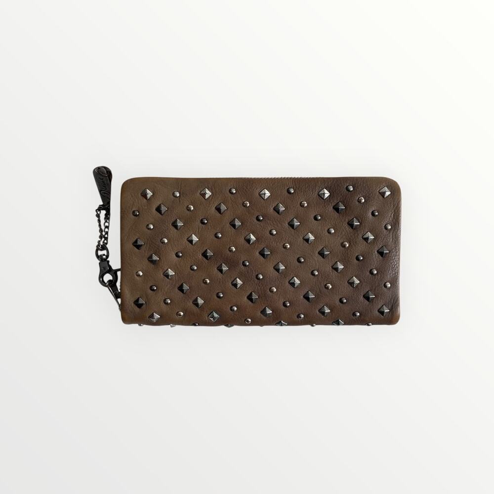 Vintage DIESEL Brown Leather Studded Wallet Chain Y2K Moto Punk Designer